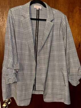 Philosophy Woman Plaid Ruched Sleeve Blazer Size 2X